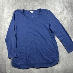J. Jill Blue Cotton Slub Knit V-Neck Tunic Top with Pockets Womens Large